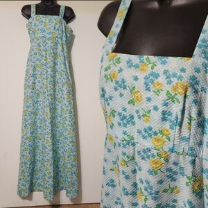 Vintage 60s Handmade Roses floral Sleeveless Maxi Summer Sun Dress Sz XS/S boho